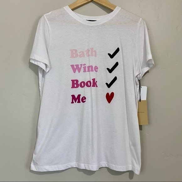 Halogen Women’s Bath Wine Book Me Graphic Short Sleeve Tee White Size Large NWT - Picture 1 of 7